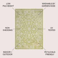 Area Rug, 9' x 12', Cream and Green Polypropylene with Floral Pattern