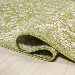 Area Rug, 9' x 12', Cream and Green Polypropylene with Floral Pattern
