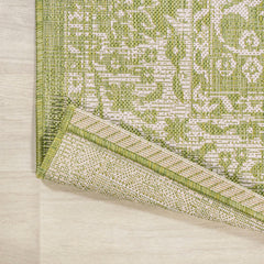Area Rug, 9' x 12', Cream and Green Polypropylene with Floral Pattern