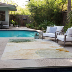 Area Rug, 9 x 12 ft, Beige Polyester with Abstract Pattern