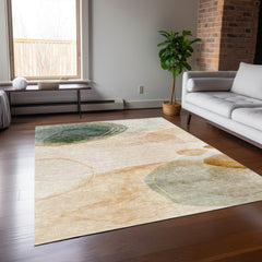 Area Rug, 9 x 12 ft, Beige Polyester with Abstract Pattern