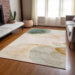 Area Rug, 9 x 12 ft, Beige Polyester with Abstract Pattern