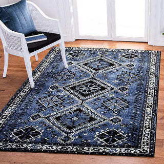 Area Rug, 9 x 12 ft, Black and Blue Polypropylene