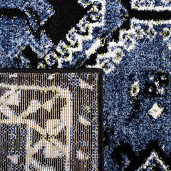 Area Rug, 9 x 12 ft, Black and Blue Polypropylene