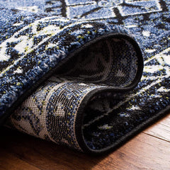 Area Rug, 9 x 12 ft, Black and Blue Polypropylene