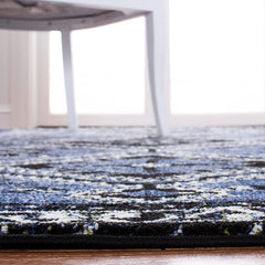 Area Rug, 9 x 12 ft, Black and Blue Polypropylene