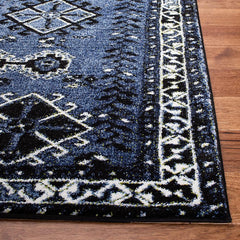 Area Rug, 9 x 12 ft, Black and Blue Polypropylene