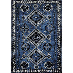 Area Rug, 9 x 12 ft, Black and Blue Polypropylene