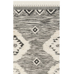 Area Rug, 9 x 12 ft, Black and Ivory Wool and Cotton with Fringe