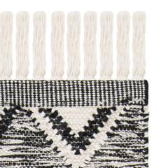 Area Rug, 9 x 12 ft, Black and Ivory Wool and Cotton with Fringe