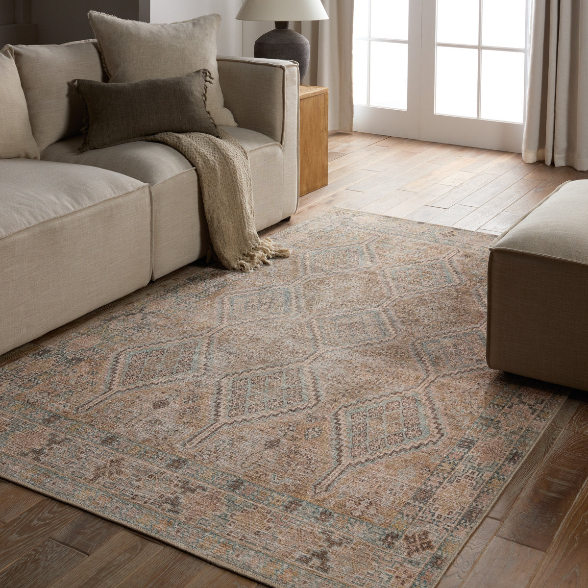 Area Rug, 9 x 12 ft, Blue and Brown Polyester