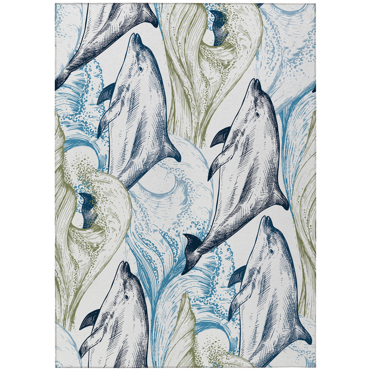 Area Rug, 9 x 12 ft, Blue and Gray Polyester with Non-Slip Backing