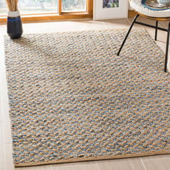 Area Rug, 9 x 12 Ft, Blue/Natural Jute and Sisal with Denim