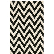 Area Rug, 9 x 12 ft Chevron Wool in Ivory and Black