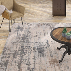 Area Rug, 9 x 12 ft, Cream and Gray with Abstract Pattern