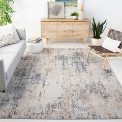 Area Rug, 9 x 12 ft, Cream and Gray with Abstract Pattern