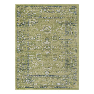 Area Rug, 9 x 12 ft, Green Polypropylene with Oriental Pattern