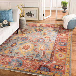 Area Rug, 9 x 12 ft, Hand-Woven Wool in Gray and Red