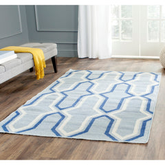 Area Rug, 9 x 12 ft, Hand-Woven Wool in Light Blue/Dark Blue
