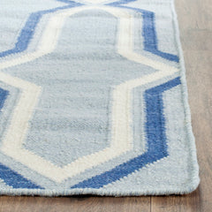 Area Rug, 9 x 12 ft, Hand-Woven Wool in Light Blue/Dark Blue