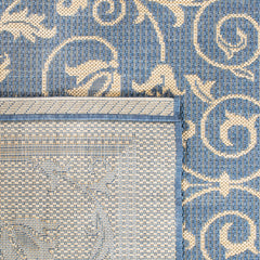Area Rug, 9 x 12 ft in Blue/Natural Floral Pattern