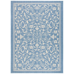 Area Rug, 9 x 12 ft in Blue/Natural Floral Pattern