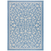 Area Rug, 9 x 12 ft in Blue/Natural Floral Pattern
