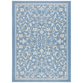 Area Rug, 9 x 12 ft in Blue/Natural Floral Pattern