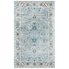 Area Rug, 9 x 12 ft in Blue Polypropylene with Oriental Pattern