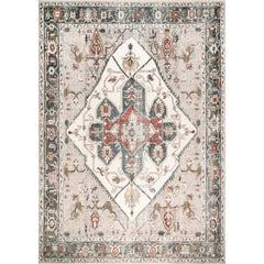 Area Rug, 9 x 12 ft, Ivory/Gray Polyester with Non-Slip Backing