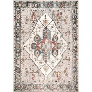 Area Rug, 9 x 12 ft, Ivory/Gray Polyester with Non-Slip Backing