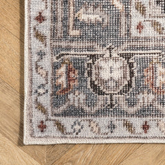 Area Rug, 9 x 12 ft, Ivory/Gray Polyester with Non-Slip Backing