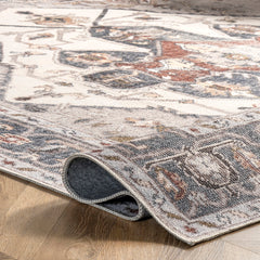 Area Rug, 9 x 12 ft, Ivory/Gray Polyester with Non-Slip Backing