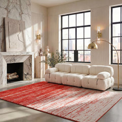 Area Rug, 9 x 12 ft, Orange and Gray Polypropylene