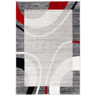 Area Rug, 9 x 12 ft, Red and Gray Geometric in Polypropylene