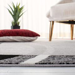 Area Rug, 9 x 12 ft, Red and Gray Geometric in Polypropylene