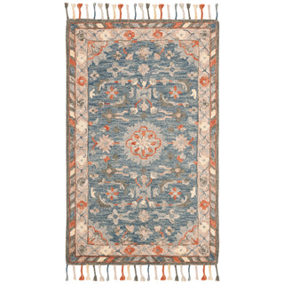 Area Rug, 9 x 12 ft with Blue and Rust Wool