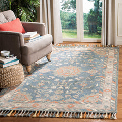 Area Rug, 9 x 12 ft with Blue and Rust Wool