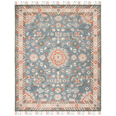 Area Rug, 9 x 12 ft with Blue and Rust Wool