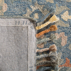 Area Rug, 9 x 12 ft with Blue and Rust Wool