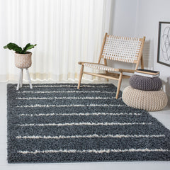 Area Rug, 9 x 12 ft with Dark Gray and Ivory Stripes