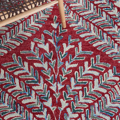 Area Rug, 9 x 12 ft Wool in Red and Green