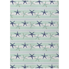 Area Rug, 9' x 12', Green and Blue Polyester with Geometric Pattern