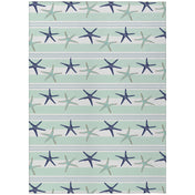 Area Rug, 9' x 12', Green and Blue Polyester with Geometric Pattern