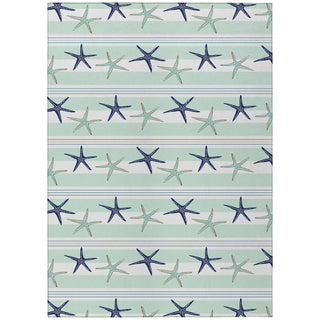 Area Rug, 9' x 12', Green and Blue Polyester with Geometric Pattern