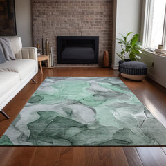 Area Rug, 9' x 12', Green Polyester with Non-Slip Backing