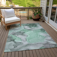 Area Rug, 9' x 12', Green Polyester with Non-Slip Backing