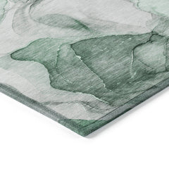 Area Rug, 9' x 12', Green Polyester with Non-Slip Backing