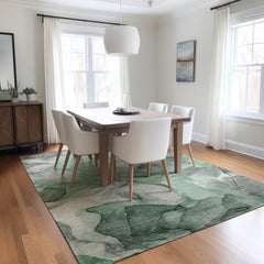 Area Rug, 9' x 12', Green Polyester with Non-Slip Backing