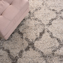Area Rug, 9' x 12' Rectangle with Ivory and Gray Geometric Pattern